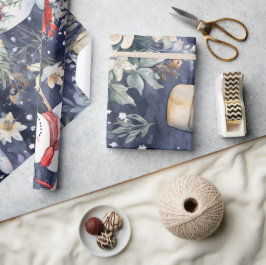 フェスティバルヴィンテージ雪だるま&クリスマス花模様 ラッピングペーパー