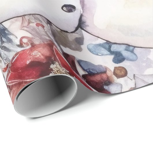 フェスティバルヴィンテージ雪だるま&クリスマス花模様 ラッピングペーパー (ロールコーナー)