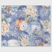 フェスティバルヴィンテージ雪だるま&クリスマス花模様 ラッピングペーパー (フラット)