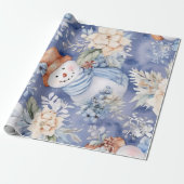 フェスティバルヴィンテージ雪だるま&クリスマス花模様 ラッピングペーパー (アンロールド)