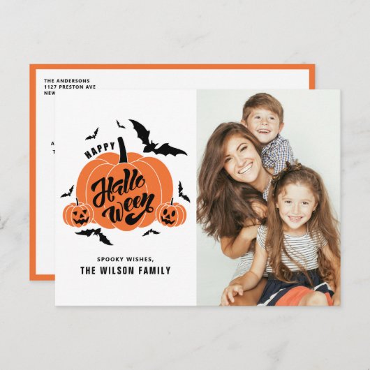フェスティバル不気味カボチャハッピーハローウィン写真 シーズンポストカード (正面/裏面)