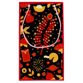 フェスティバル中国の新年お祝いレッド&ブラック スモールペーパーバッグ (裏面)