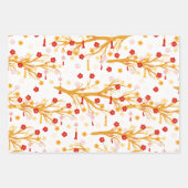 フェスティバル中国の金ゴールド新年の花と果実 ラッピングペーパーシート (正面3)