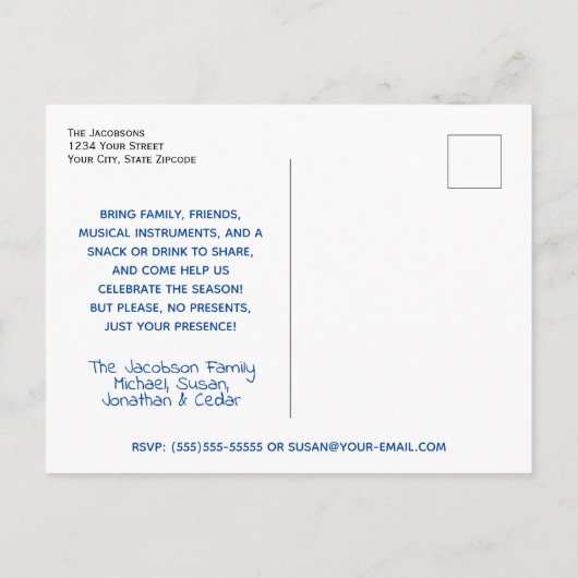 フェスティバル予測できなおもしろいオールインクルーシブホリデーパーティー インビテーションポストカード (裏面)