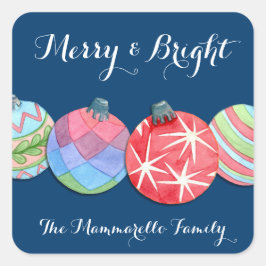 フェスティバル任意の文字クリスマスホリデーボールダークブルー スクエアシール
