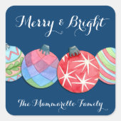 フェスティバル任意の文字クリスマスホリデーボールダークブルー スクエアシール (正面)