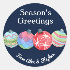 フェスティバル任意の文字クリスマスホリデーボールダークブルー ラウンドシール