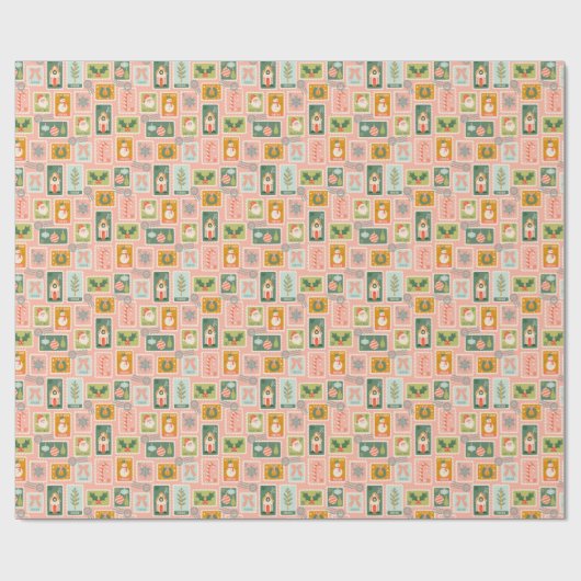 フェスティバル休日の切手オン・ピンク ラッピングペーパー (フラット)