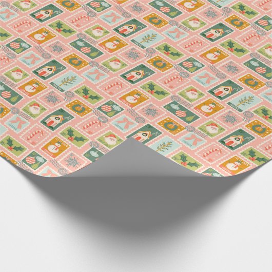 フェスティバル休日の切手オン・ピンク ラッピングペーパー (角)