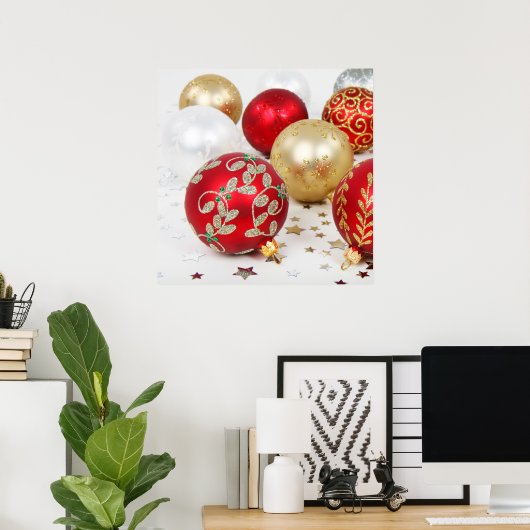 フェスティバル休日クリスマスオーナメントの背景 ポスター (ホームオフィス)