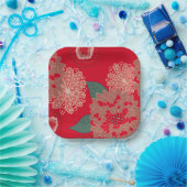 フェスティバル休日紙プレートフローラバースト赤 ペーパープレート (パーティー)