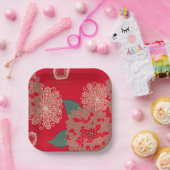 フェスティバル休日紙プレートフローラバースト赤 ペーパープレート (パーティー)