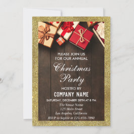 フェスティバル会社クリスマスパーティーギフト金ゴールドグリッター 招待状
