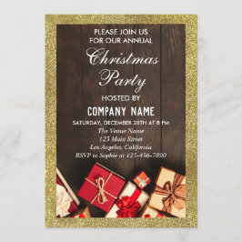 フェスティバル会社クリスマスパーティーギフト金ゴールドグリッター 招待状