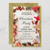 フェスティバル会社クリスマスパーティーホワイト金ゴールドグリッター 招待状 (正面/裏面)