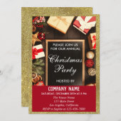 フェスティバル会社クリスマスパーティーレッド&金ゴールドグリッター 招待状 (正面/裏面)
