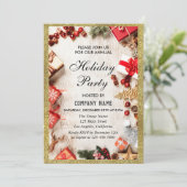 フェスティバル会社ホリデーパーティホワイト&金ゴールドグリッター 招待状 (スタンド正面)