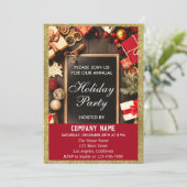 フェスティバル会社ホリデーパーティレッド&金ゴールドグリッター 招待状 (スタンド正面)