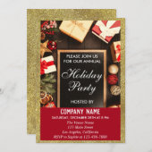 フェスティバル会社ホリデーパーティレッド&金ゴールドグリッター 招待状 (正面/裏面)