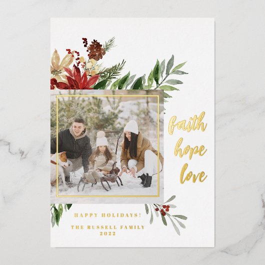 フェスティバル信仰ホープ愛2 – 写真クリスマス 箔シーズンカード (正面)
