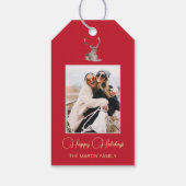 フェスティバル写真と冬の鹿クリスマスレッド ギフトタグ (裏面)