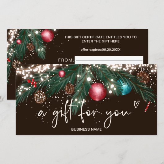 フェスティバル冬のリースロゴギフト証明書ブラウン (正面/裏面)