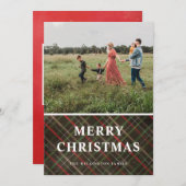 フェスティバル冬の格子模様のクリスマスフォト シーズンカード (正面/裏面)