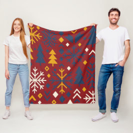 フェスティバル冬の森はっきりした北欧パターン フリースブランケット