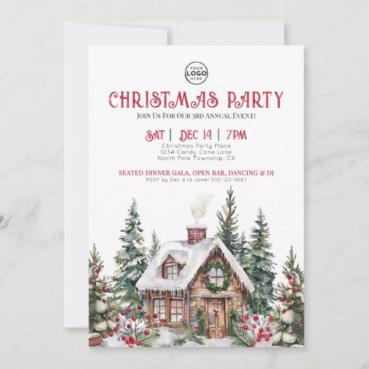 フェスティバル冬の水の色のビジネスクリスマスパーティー 招待状 (正面)