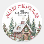 フェスティバル冬の水の色クリスマス ラウンドシール (正面)