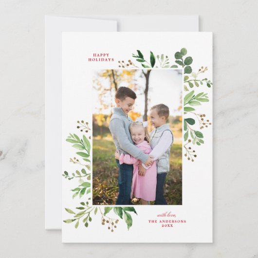 フェスティバル冬の緑のエレガント植物写真 シーズンカード (正面)