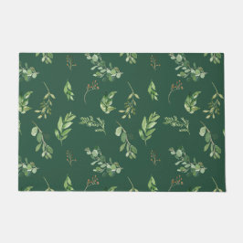 フェスティバル冬の緑の植物緑の葉 ドアマット