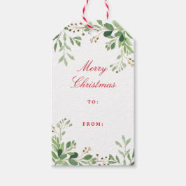フェスティバル冬の緑の水の色の葉の休日 ギフトタグ