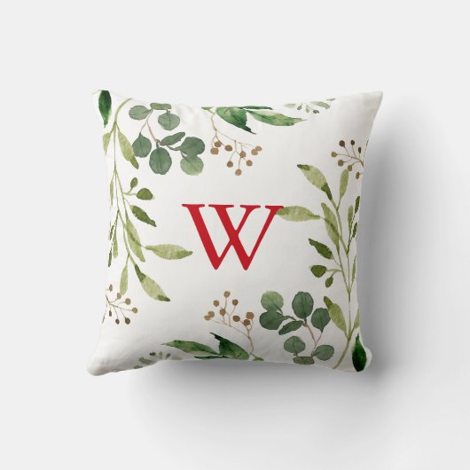 フェスティバル冬の緑の水の色モノグラム クッション (裏面)