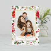 フェスティバル冬の花のパターンのクリスマスフォト 箔シーズンカード (立ち正面)