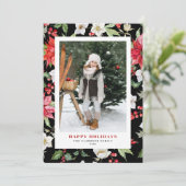 フェスティバル冬の花パターン黒い写真 シーズンカード (スタンド正面)