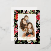 フェスティバル冬の花パターン黒い写真 箔シーズンポストカード (正面/裏面)