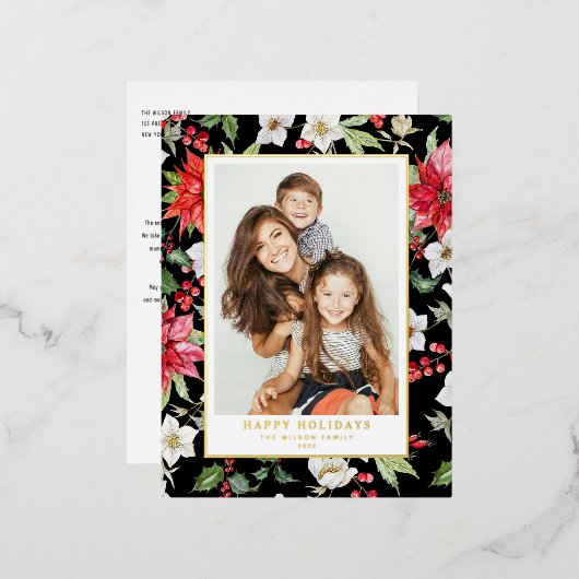 フェスティバル冬の花パターン黒い写真 箔シーズンポストカード (正面/裏面)