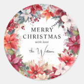 フェスティバル冬の花模様クリスマス ラウンドシール (正面)