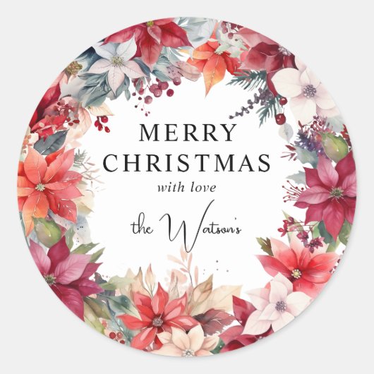 フェスティバル冬の花模様クリスマス ラウンドシール (正面)