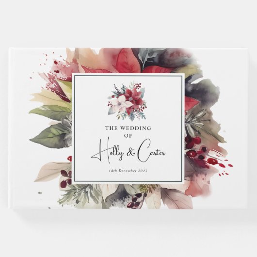 フェスティバル冬の花模様結婚クリスマス ゲストブック (正面)