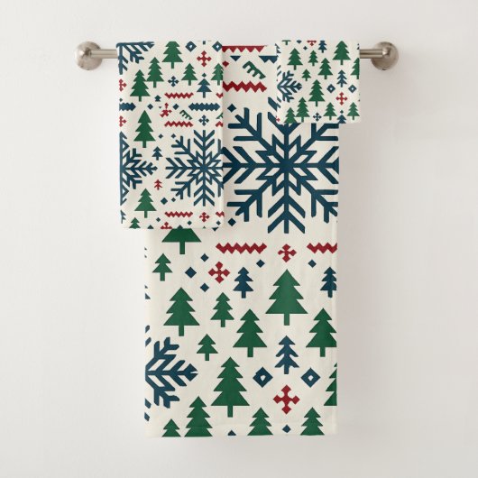 フェスティバル冬の雪片パターン バスタオルセット (インサイチュ)