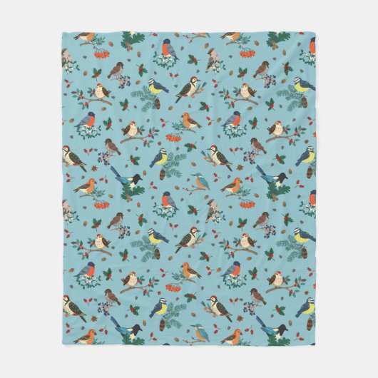 フェスティバル冬の鳥クリスマスパターン フリースブランケット (正面)