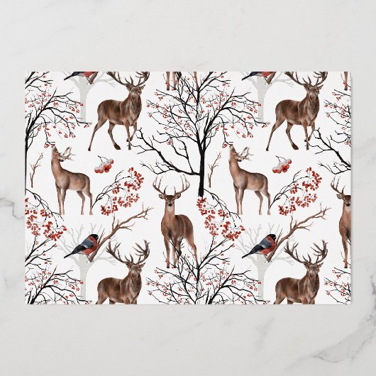 フェスティバル冬の鹿パターン2つのフォトフォイル 箔シーズンカード (裏面)