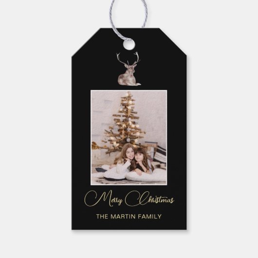 フェスティバル冬の鹿フォトクリスマス ギフトタグ (正面)