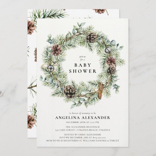 フェスティバル冬リースベビーシャワー招待状 招待状 (正面/裏面)