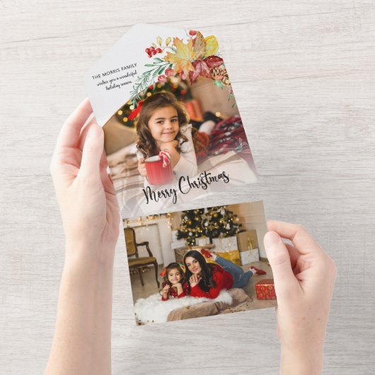 フェスティバル冬植物書道写真 オールインワン招待状 (貼ってはがせる)