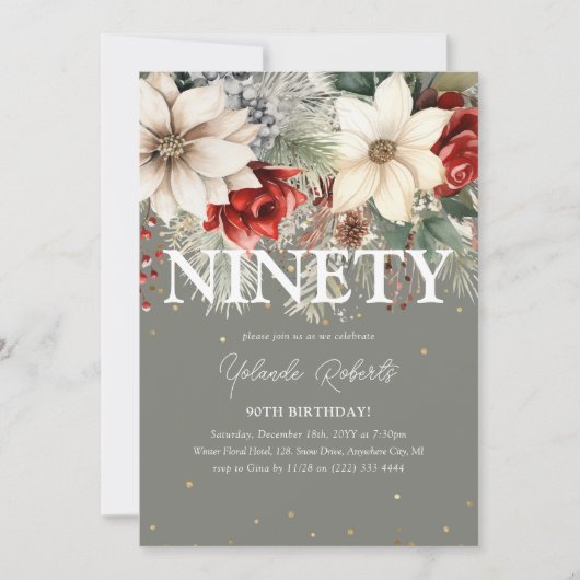 フェスティバル冬花模様90誕生日 招待状 (正面)