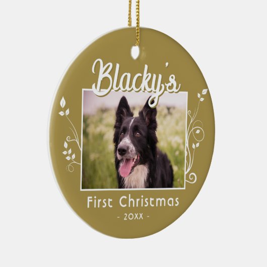フェスティバル初めてのクリスマス子犬の名前の葉の写真 セラミックオーナメント (右)