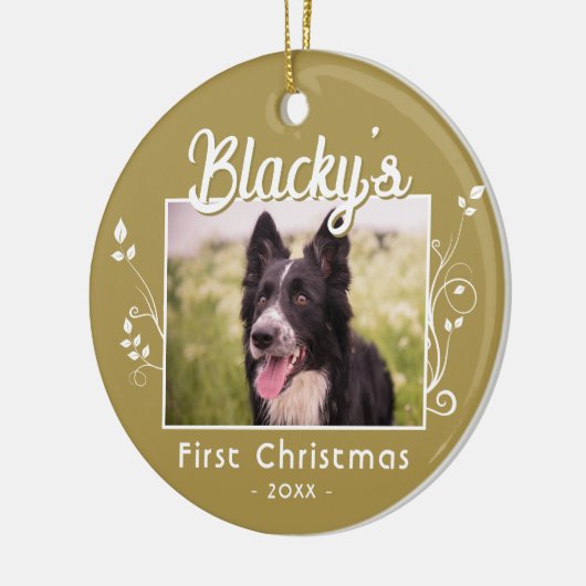 フェスティバル初めてのクリスマス子犬の名前の葉の写真 セラミックオーナメント (左)